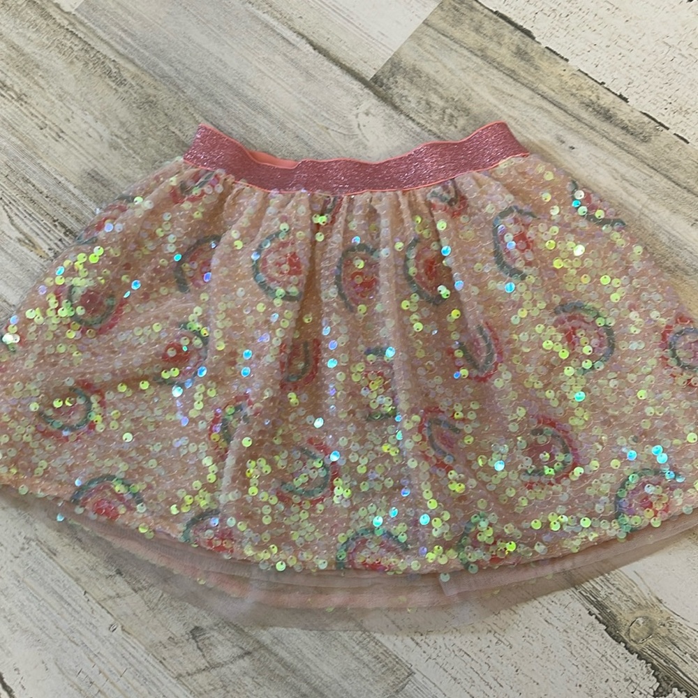 Girls Sequin Rainbow Pink Skirt